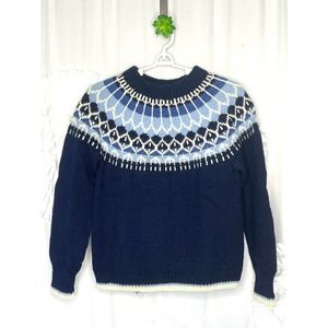 Vintage Norse Knit Premium Thick Wool Fair Isle Hand Knit Sweater Men's L/XL